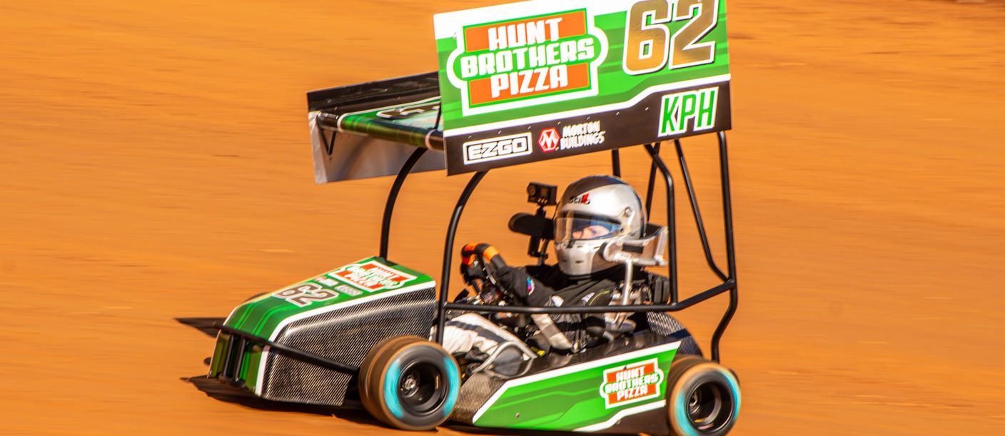 Keelan Harvick driving on a dirt track